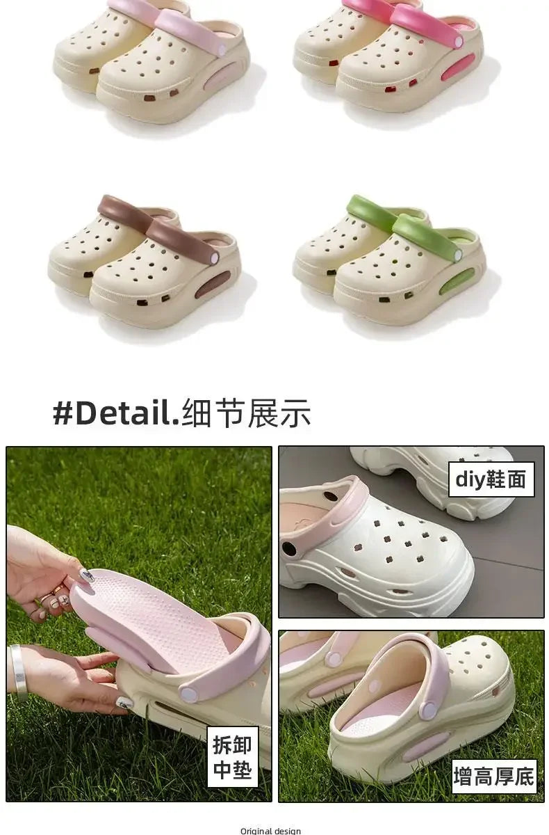 High quality Baotou semi-cool slippers for women, height-increasing, anti-slip, anti-odor, thick-soled beach and seaside crocs