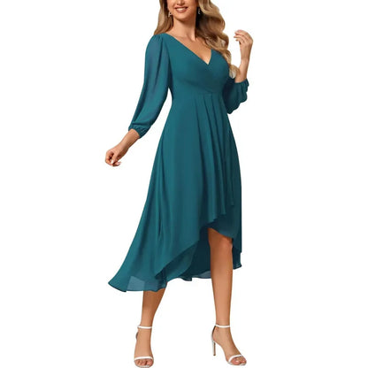 Elegant Sexy V-Neck A- Line Dress Elegant Long Skirt Princess Style Polyester Fiber Regular Sleeve Length Empire Waist