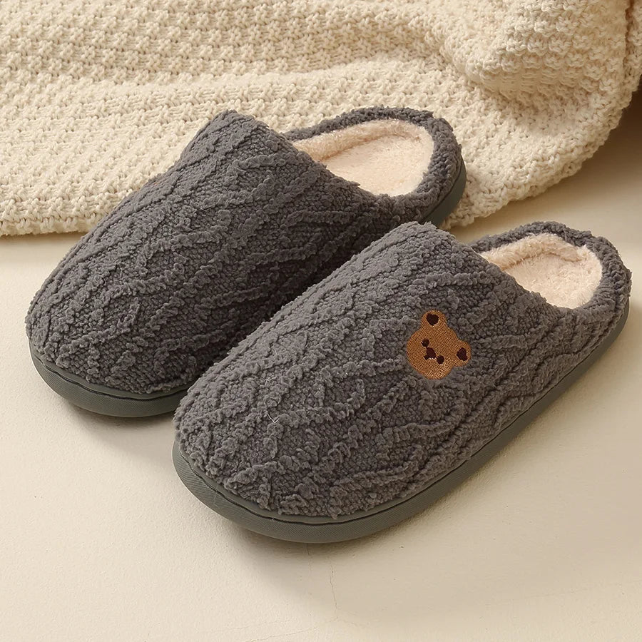 Cotton slippers for women in autumn and winter, new indoor and household anti slip warm plush slippers for men