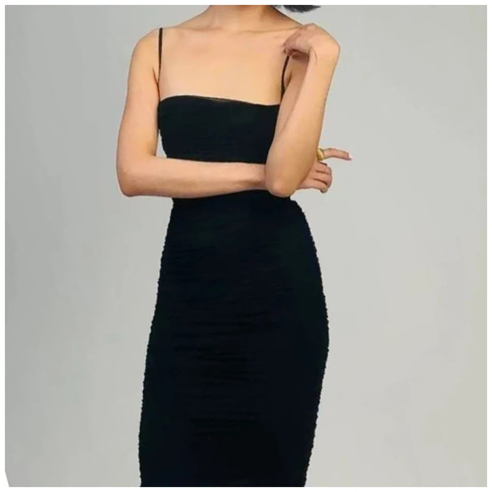 Womens Dress Mesh Ruched Slim Fit Long Spaghetti Strap Elegant Dress Must Have For Elegant Parties And Evening Banquets