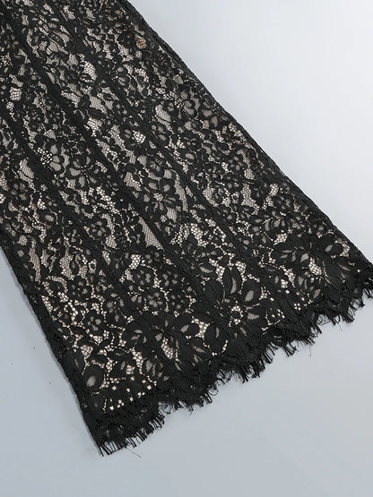 Sexy Spaghetti Strap V Neck Lace Long Dress Women Black Floral Lace Sleeveless Bodycon Dresses Elegant Evening Celebrity Party