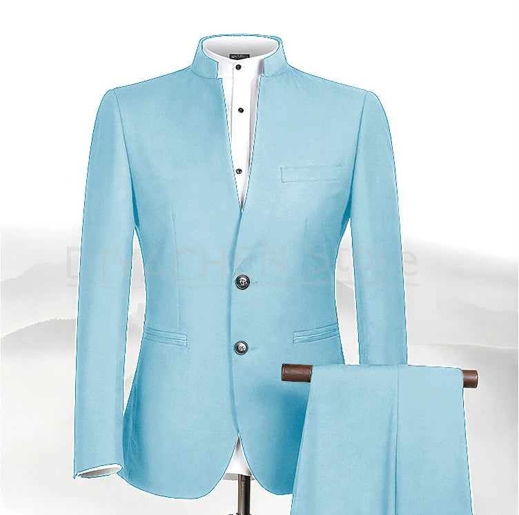 2025 New Style Men Chinese Tunic Collar Bridegroom Suit Formal Wear Dress Slim Fit Mens Suits Groom Wedding Blazer Costume Homme