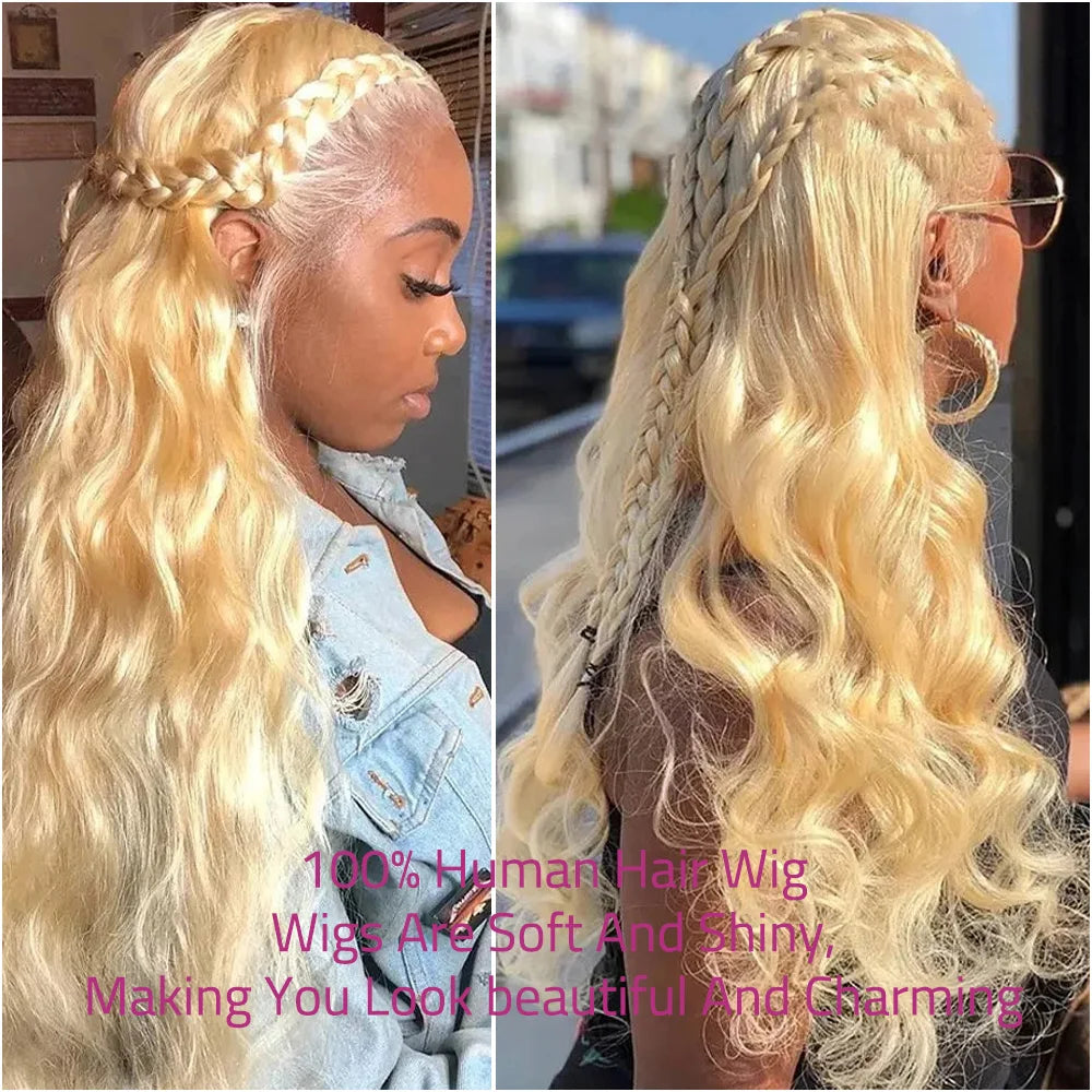 34 36 Inches 613 Body Wave Blonde 13x6 Hd Transparent Lace Frontal 100% Human Hair Wig Brazilian Color For Women 180% Density