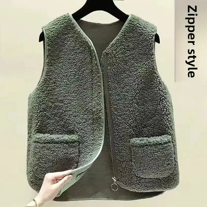 Fashionable Integrated Women's Vest Double Layer Flocking Vest Autumn/Winter Style Jacket Crew Neck Design For All Seasons
