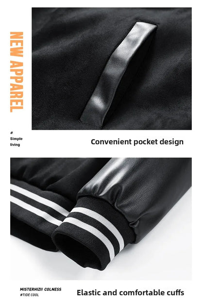 American Retro Suede Baseball Jacket Men's Spring Autumn Casual Leather Sleeve Outerwear JK819 Public Version Couple's Style