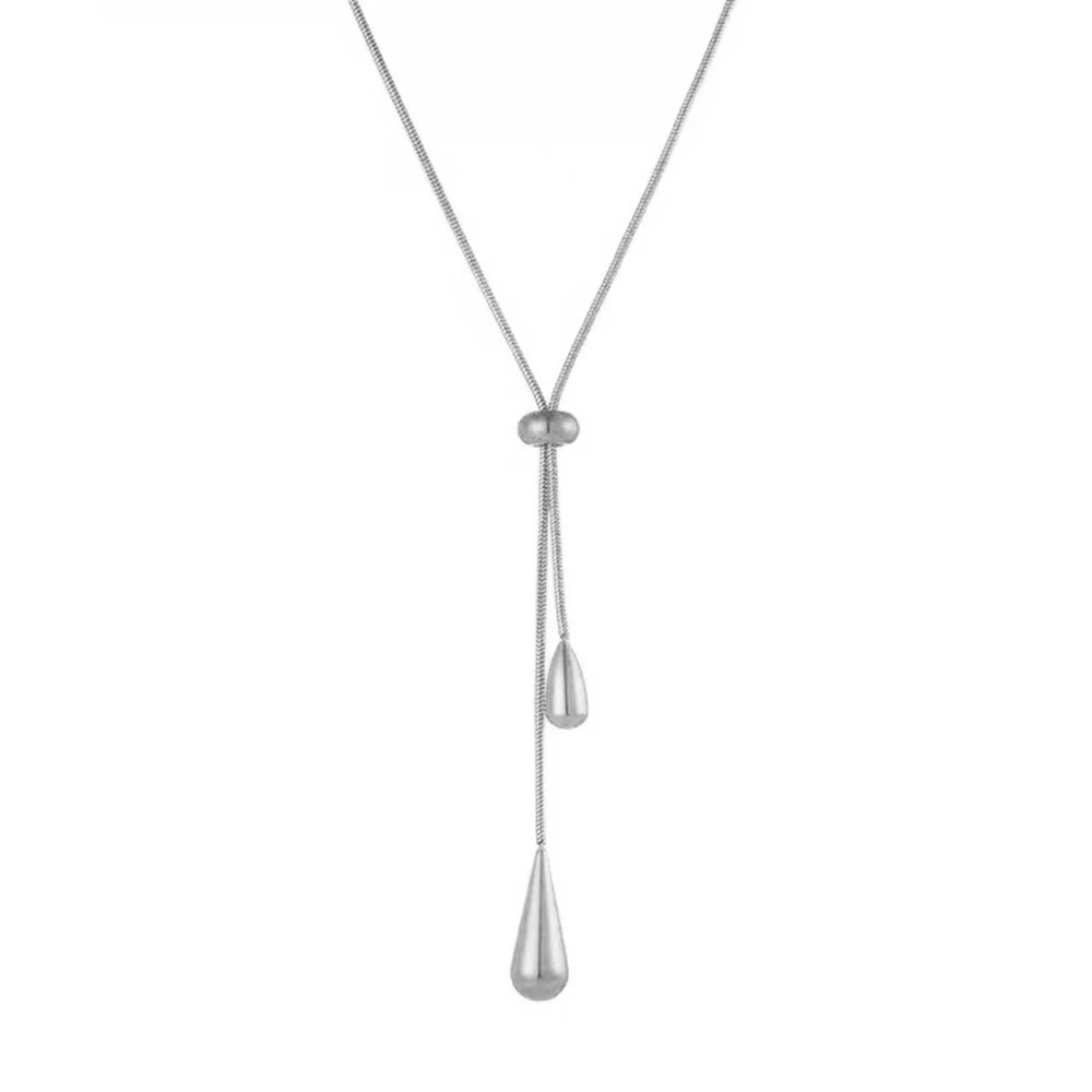 DOTIFI  Stainless Steel Pull Adjustable Water Drop Shape Tassel Charm Necklace Fashion Personality High-Grade Jewelry Gifts