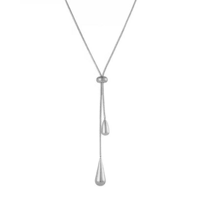 DOTIFI  Stainless Steel Pull Adjustable Water Drop Shape Tassel Charm Necklace Fashion Personality High-Grade Jewelry Gifts