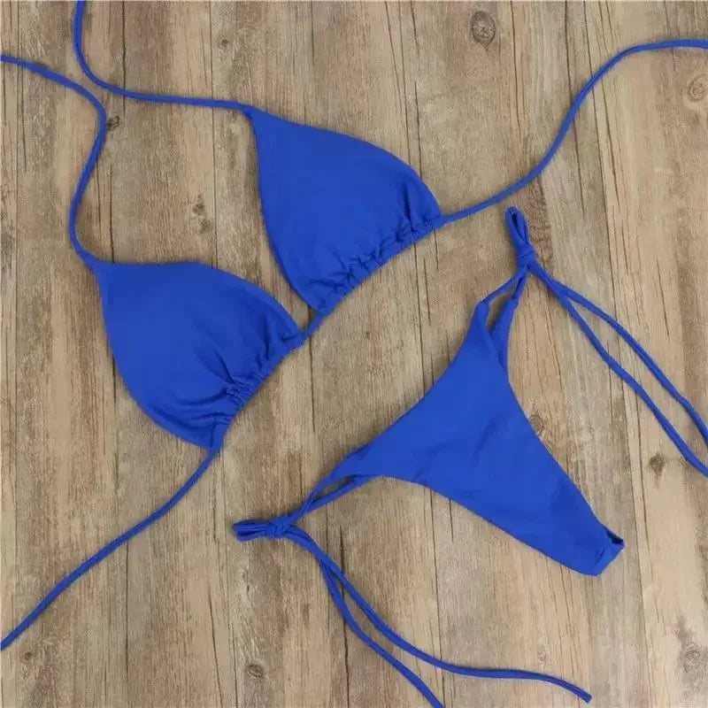 2 Pcs/Set Chic Women Swimwear Pure Colors Simple Quick Dry Backless Bikini Set Sexy Woman Swimsuits For Vacation купальник