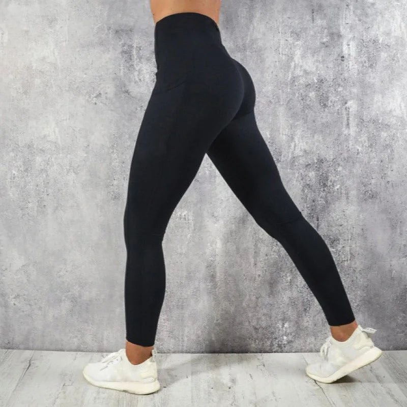 Women Yoga Fitness Leggings High Waist Tights With Pocket Gym Workout Running Stretchy Sexy Hip Liftting Casual Skinny Pants