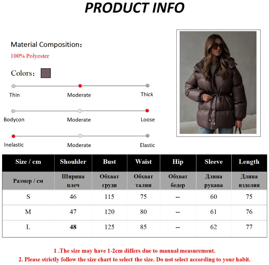 Bornladies Drawstring Slim Fit Cotton Jacket Women's  Winter New Hooded Zipper Cotton Robe Comfortable Warm Bread Jacket