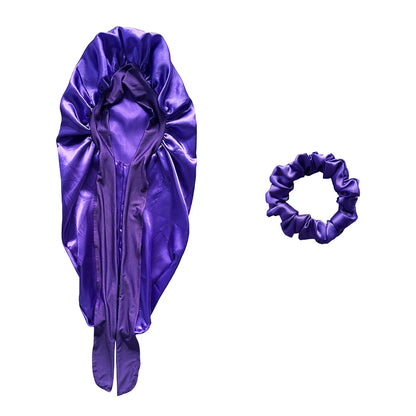 Women Bonnet Satin Sleeping Hat Long Tail Braid Hair Night Sleep Cap Head Cover Bonnets Shower Caps for Sauna Bathing Bonnet