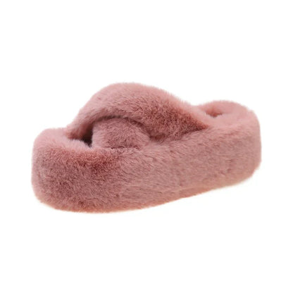 Woman Furry Ladies Faux Fur Luxury Fluffy Plush Slipper House Soft Fuzzy Girl Platform Indoor Flat Casual Sabot Round Toe Winter