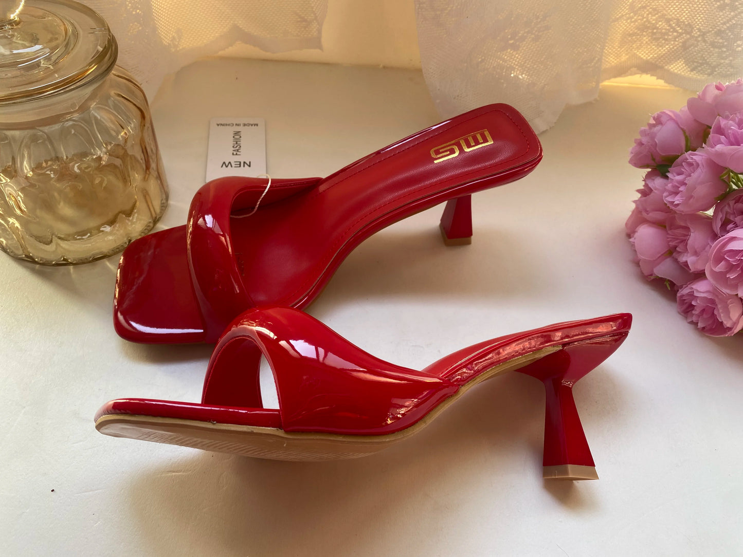 Black Red High Heel Slippers Women Open Toe Slingback Sandals Female Pumps Square Toe Summer Simple Designer Heeled Sandals