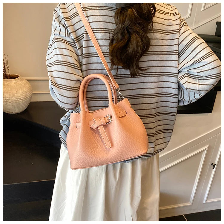 Fashion Red Bucket handbags Korean Casual Simple One Shoulder Bags Summer Female Temperament Versatile PU Crossbody Bag