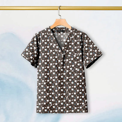 Hot Sales V-Neck Printed Scrub Tops for Women Men Nurse Uniform 100% Cotton Breathable Scrubs Uniforms Medical Blouses Wholesale