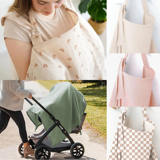 Soft Nursing Cover Muslin Breastfeeding Cover Portable 100% Cotton Breathable Baby Stroller Blanket Car Seat Cover 71*95cm