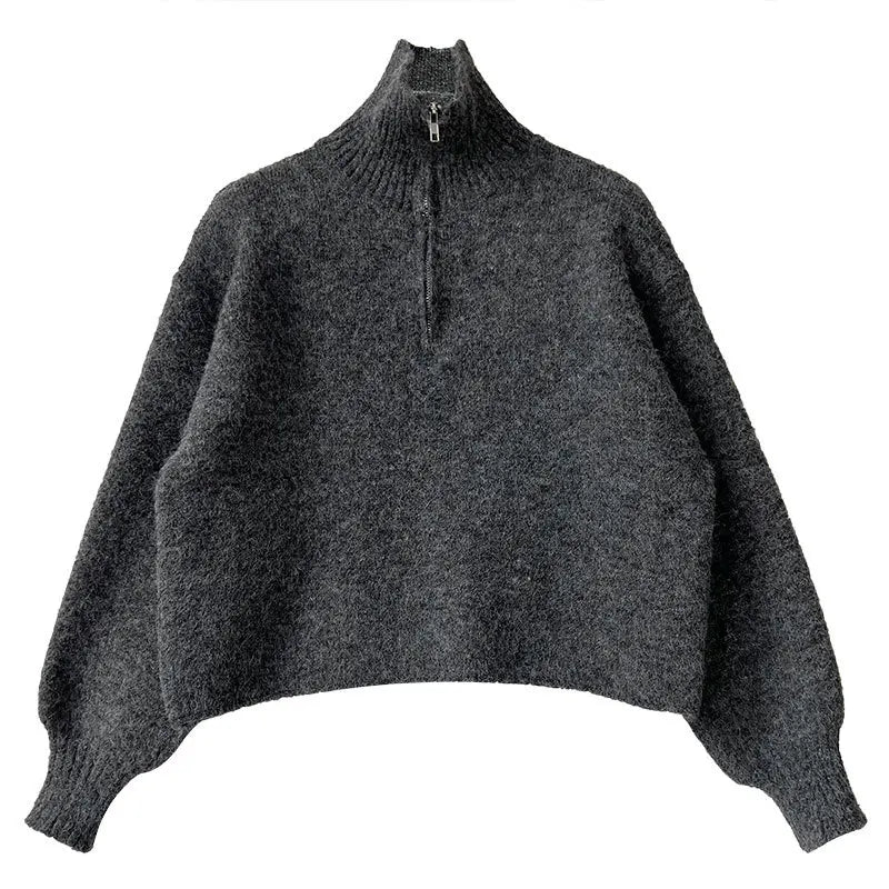 2026 Women Turn Down Collar Sweater Long Sleeve Zipper Design Warm Cardigans Clothes Tops For Women Winter Sweater Pull Femme