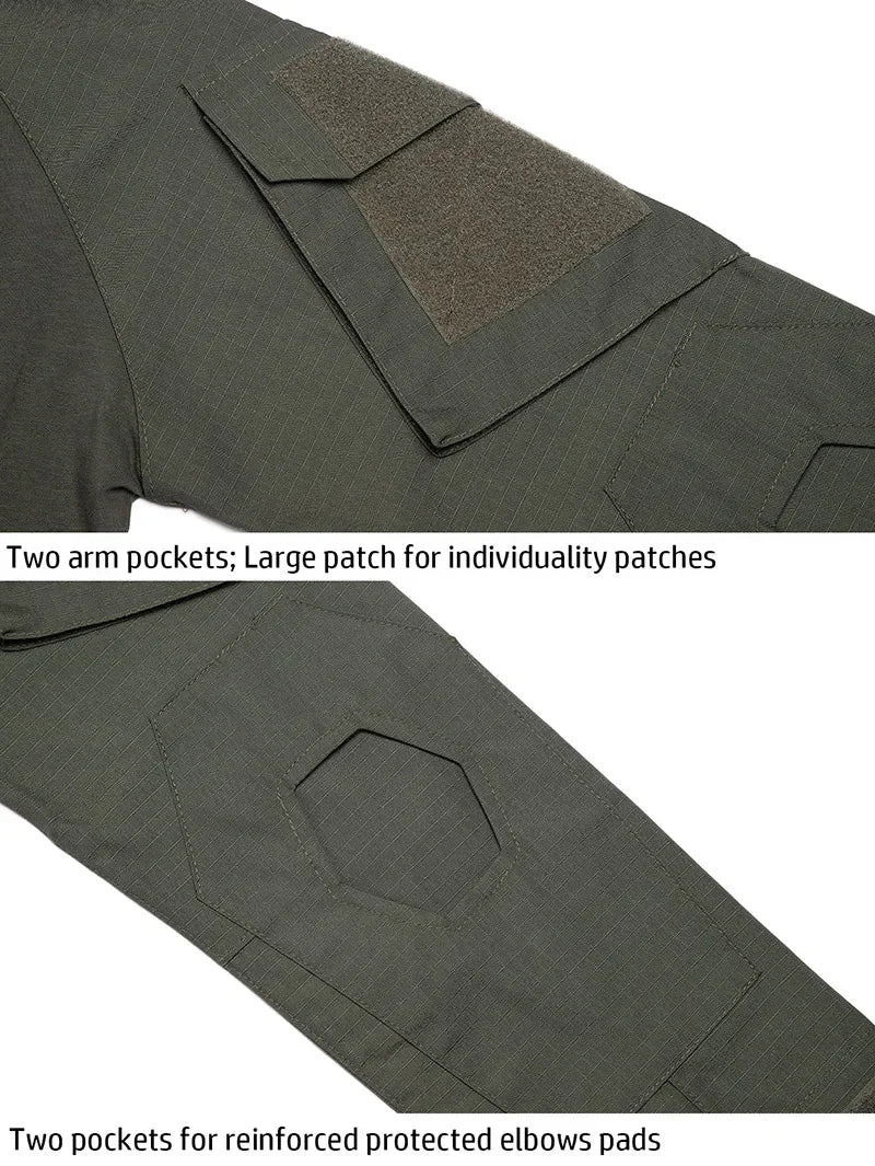 Men's Outdoor Tactical Shirts Long Sleeve Outfit Combat Shirt 1/4 Zipper Ripstop Tops Workwear pullover Camo Airsoft T-Shirts