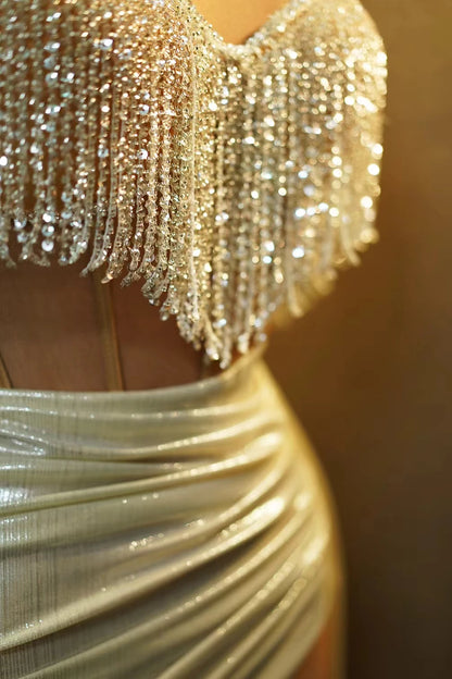 Sparkly Red Sequins Evening Dress Women Adult SexyTwo-piece Off-shoulder Party DressesNightclub Bar Stage Performance Y004