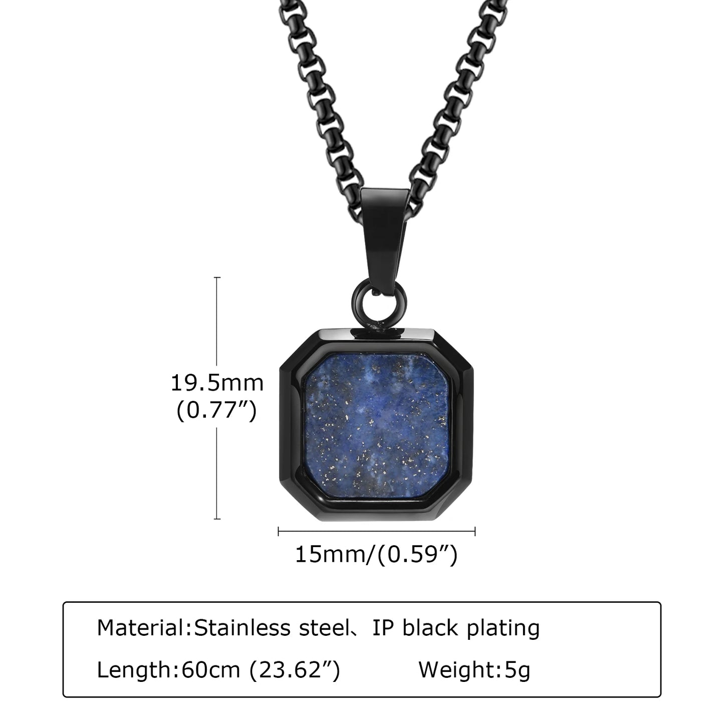 Trendy Pendant Necklaces for Men Boys,Square Natural Stone Stainless Steel Necklaces,Hip Hop Cool Healing Jewelry Gifts