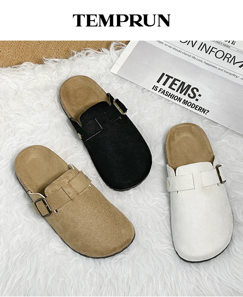 Women's Casual Closed Toe Flip-flops Summer Outdoor Slippers Couple's Flannel Sandals Comfortable Non-slip Wear-resistant Slides