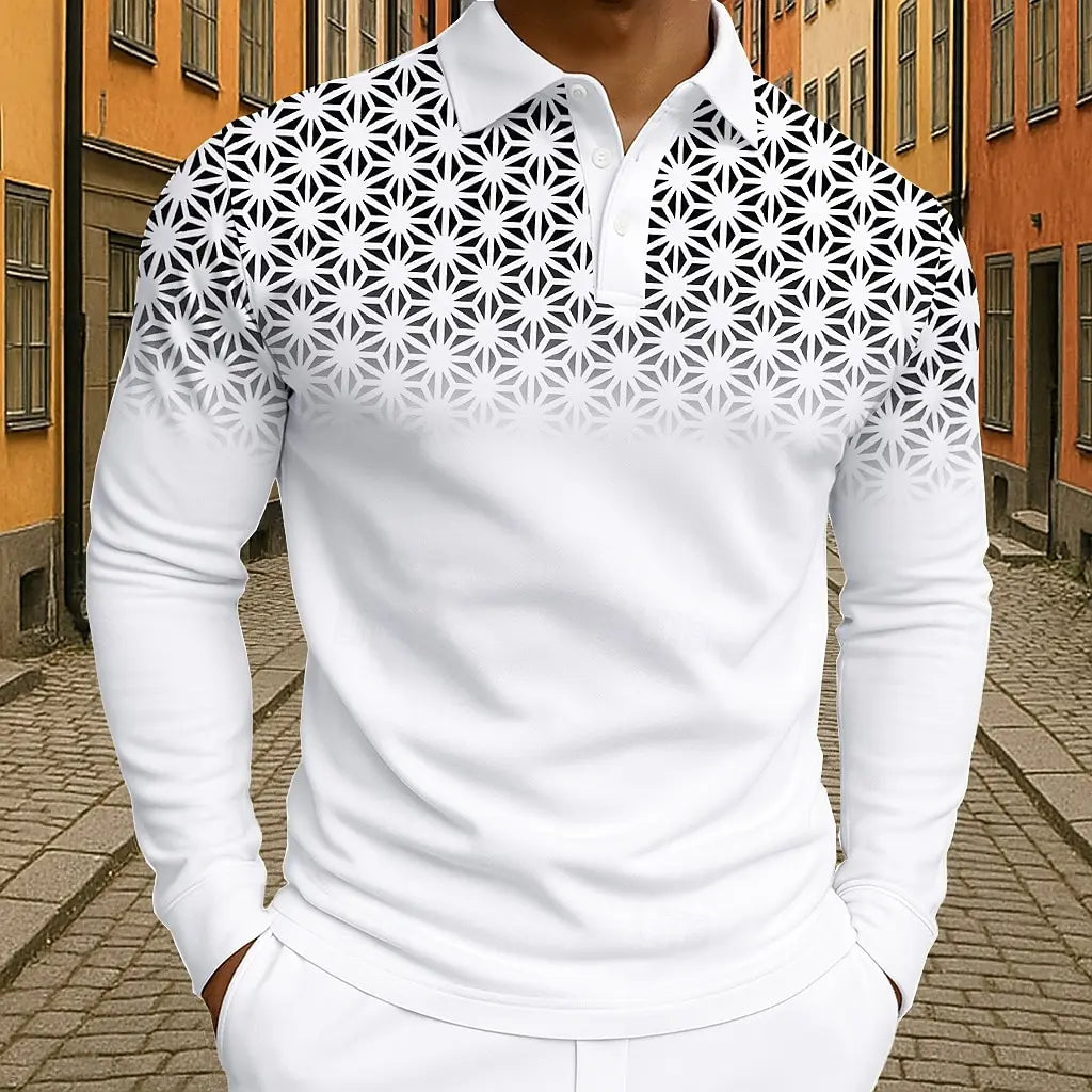 Men's Geometic Golf Polo Long Sleeve Polo Shirts Athleisure Daily Wear 3D Prints Breathable Buttons Tops 2025 Fall Winter