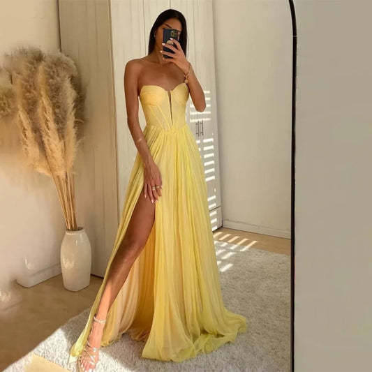 Customized Sweetheart A-line Exquisite Zipper Evening Dress Charming Sleeveless Prom Dress High Split Party Gown вечернее плать