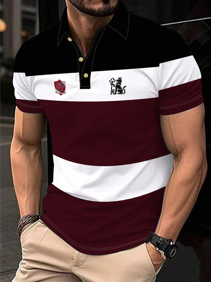 Men's Polo Shirt Summer Outdoor Casual Round Neck Short Sleeve Top Striped Printed Style OverSize T-shirt Loose Men's Clothing