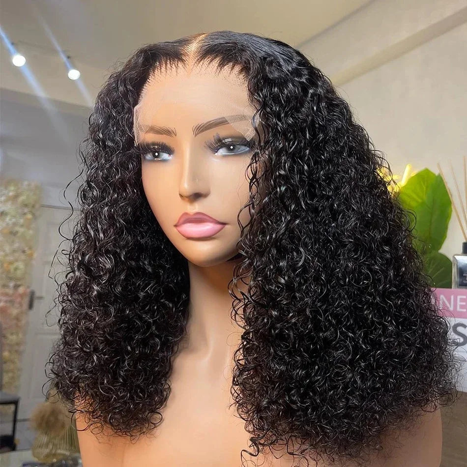 Kinky Curly Bob 13x4 4x4 Lace Front Human Hair Wig Deep Wave Short Bob 100% Human Hair Brazilian Natural Black Wigs For Women