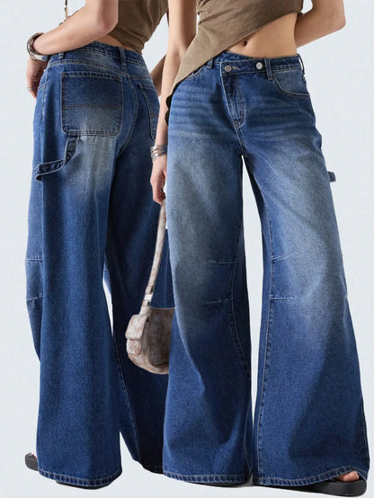 American retro wide leg jeans for women  spring new style  versatile and easy to wear