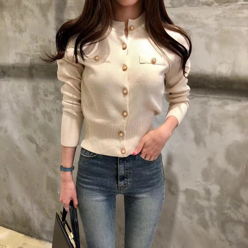 2026 Autumn Long Sleeve Fashion Women Cardigans Sweater Knitted Coat Short Casual Single Breasted Korean Slim Chic Ladies Tops