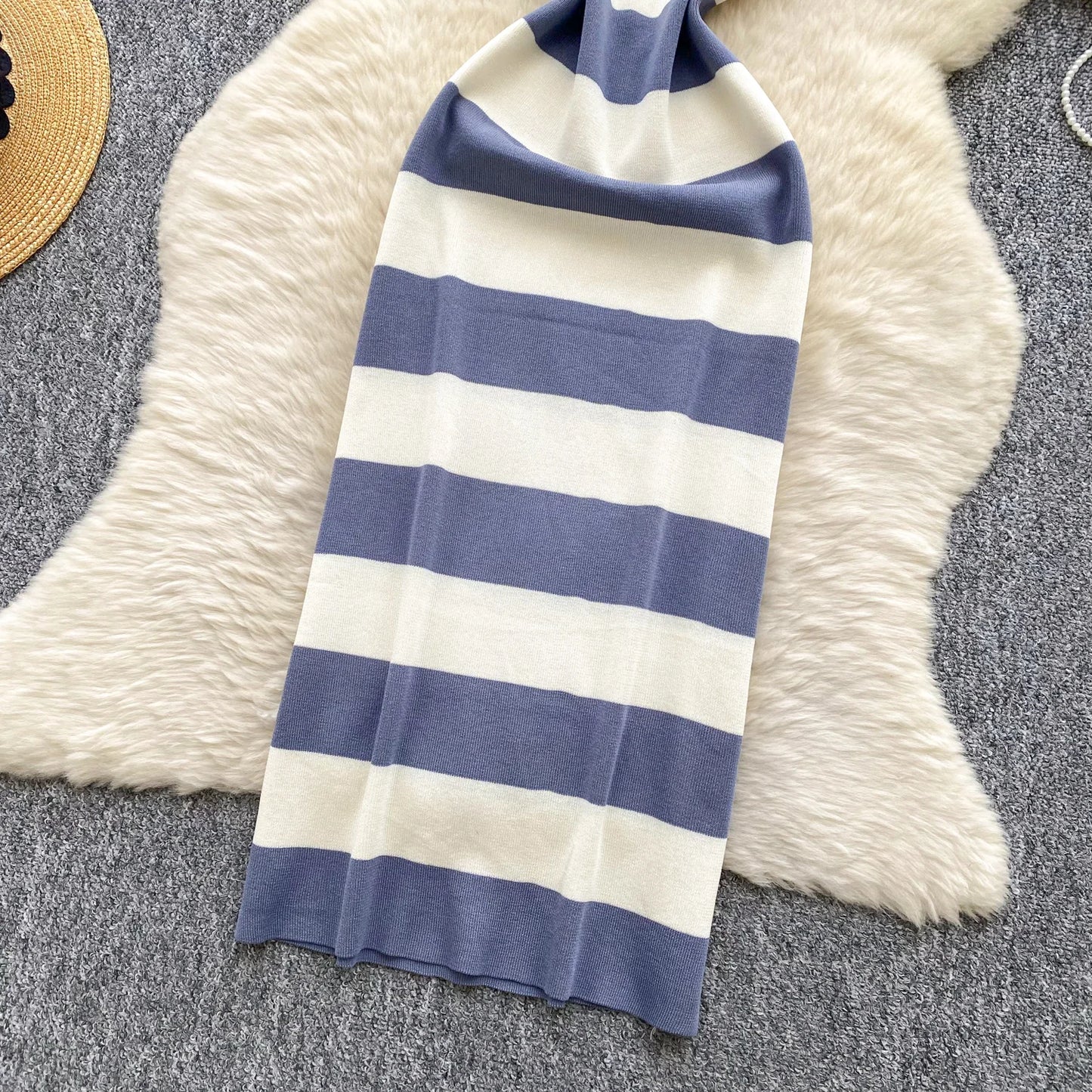 Lady New Stripes Ins Fashion Sexy Package Hips Bodycon Dress  Summer Knitted Spaghetti Straps Outfits Maxi Long Women Dress