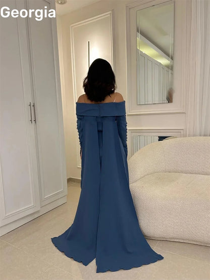 Wedding Party Dress Customize Column Off-The-Shoulder Dubai Luxury Evening Dress Floor-Length Long Sleeves Elegant Dresses
