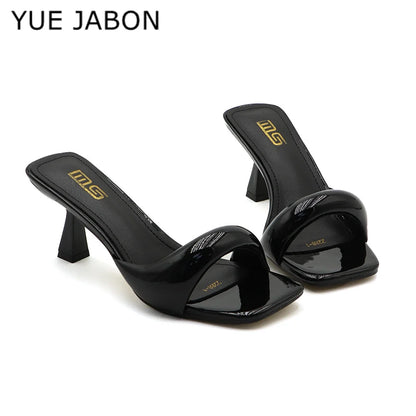 Black Red High Heel Slippers Women Open Toe Slingback Sandals Female Pumps Square Toe Summer Simple Designer Heeled Sandals