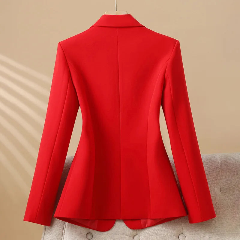Women Blazer Casual Single Button Long Sleeve Red Black White Slim Suit Ladies Office Coat Fashion New Winter Autumn Jacket 2025 & 2026