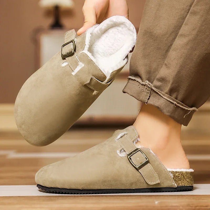 Men Suede Leather Mules Women Comfort Potato Shoes with Arch Support Cork Winter Shoes Fashion Clogs Men Cork Footbed Mens Clogs