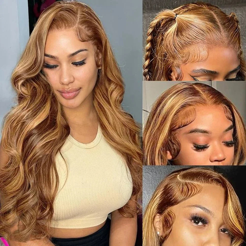 30 Inch Honey Blonde Ombre Lace Front Wig 180% Density 13x4 Highlight Lace Front Wigs Straight HD Lace Frontal Wig for Women