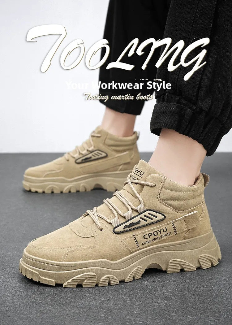 Spring Men's High Top Breathable Work Shoes Trendy All-Match Anti-Slip Wear-Resistant Sports Casual Labor Protection Shoes