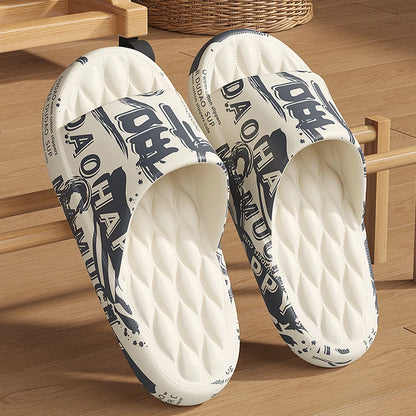 Plus Size 48 Graffiti Bear Printing Men Slippers Sole EVA Indoor Open Toe Flip Flops Beach Slides Flat Sandals Slide