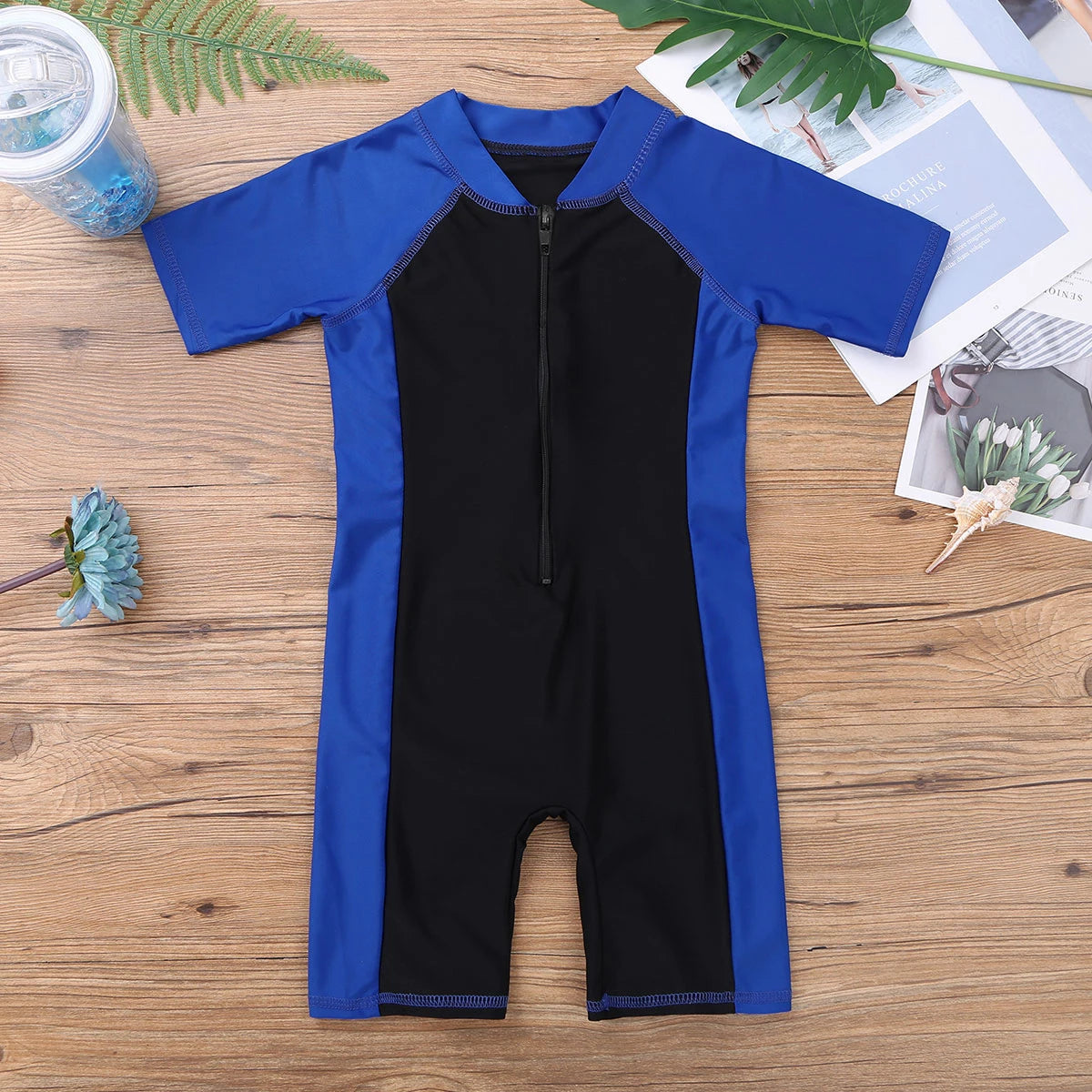 Wetsuits Kids Boys Girls Swimwear Swimsuits Short Sleeves Bodysuit Zippered Shorty Unitard Children's Bathing Suit Wetsuit