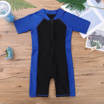 Wetsuits Kids Boys Girls Swimwear Swimsuits Short Sleeves Bodysuit Zippered Shorty Unitard Children's Bathing Suit Wetsuit