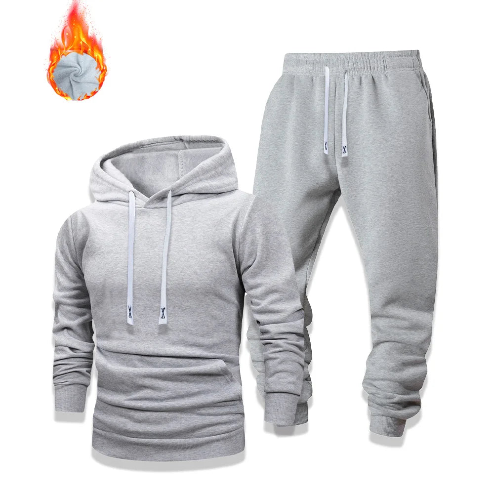 Tracksuit for Men Hoodie Sweatshirt and Pants Set Autumn Warm Sports Suits Male Casual Jogging Pullover Trousers 2 Pieces Sets