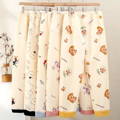 Mickey Thermal Winter Maternity Pajama Pants Adjustable Waistband Soft Fleece Pregnant Women Sleepwear for Autumn Winter Nursing