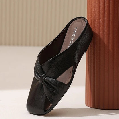 2025 Women Fashionable and Versatile Shoes Brand Slippers Casual and Comfortable Bowknot Casual Leather Slippers