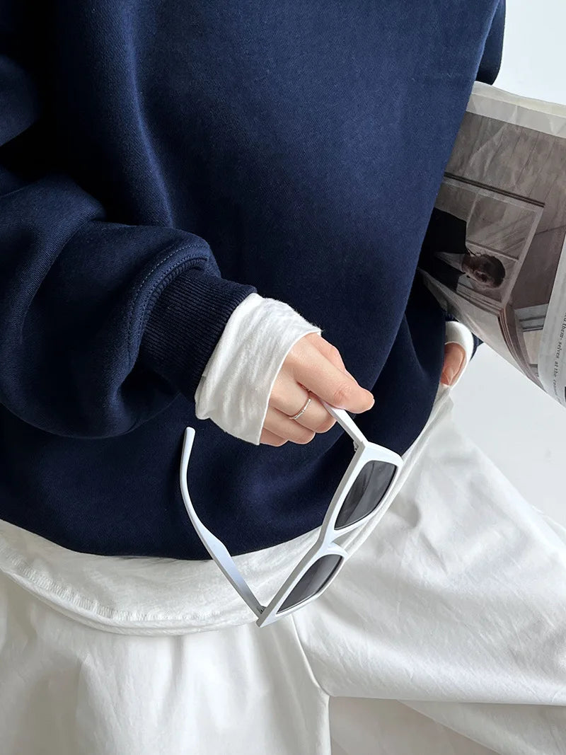 NS Pure Color Lazy Loose BF Hoodie Women's Simple Shape Sweatshirt Long Sleeve Letter Embroidery Top Casual Style Cotton Blend