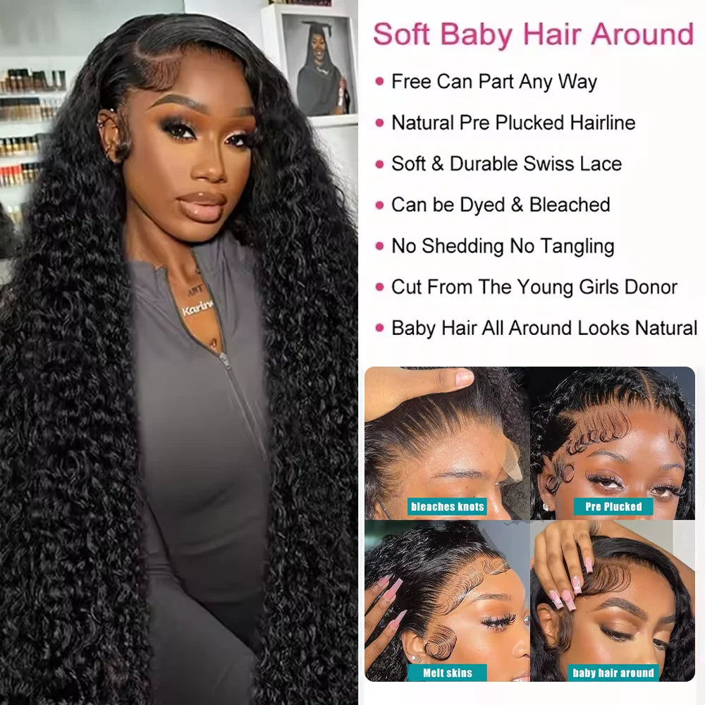 5x5 HD Transparent Lace Deep Wave Frontal Wig 40 46 Inches Hd Lace Frontal Human Hair Wigs For Women Pre Plucked 200 Density