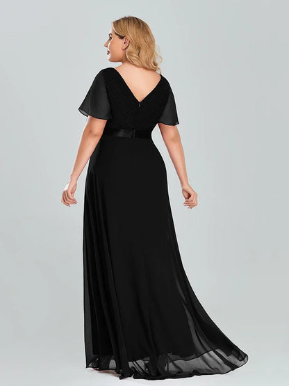 Prom Dresses Plus Size Evening Dresses Long  Elegant A Line V Neck Ruffles Chiffon Formal Wedding Party Dress Robe De Soiree