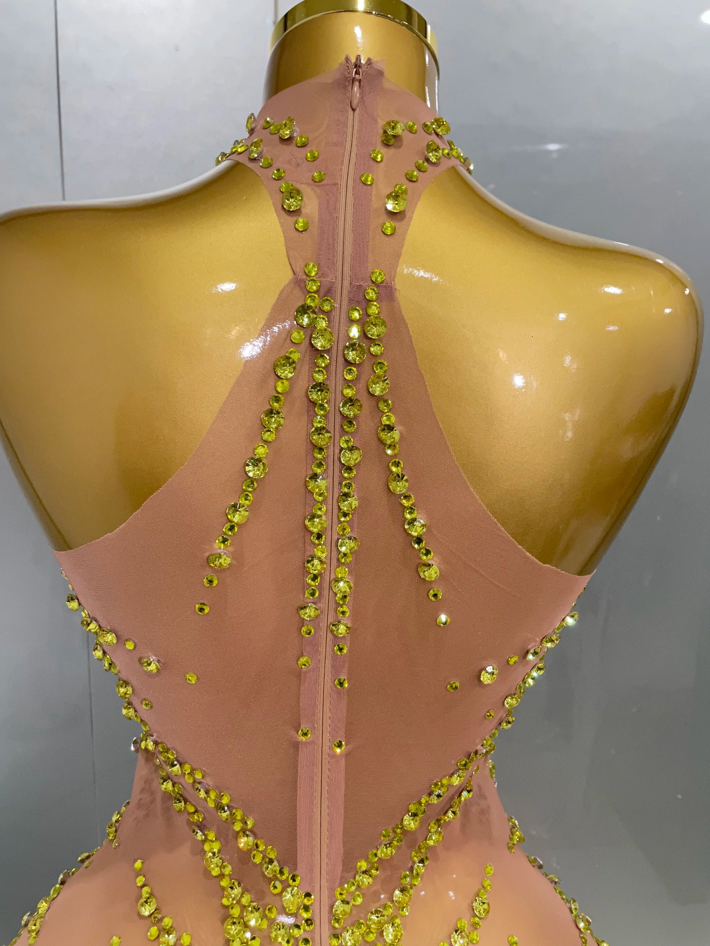 STOCK Sparkly Rhinestones Sexy Mesh See Through Dress Party Evening Prom Celebrate Birthday Dress Singer Dancer Show Stage Wear