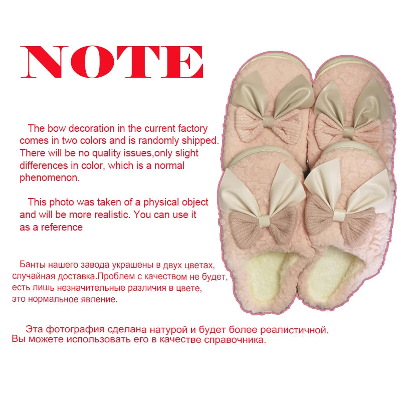 Cotton slippers for Women Autumn and Winter Thick Sole Indoor Home Warm Couples Shoes Bow Non-Slip Flat Platform Women's Slipper