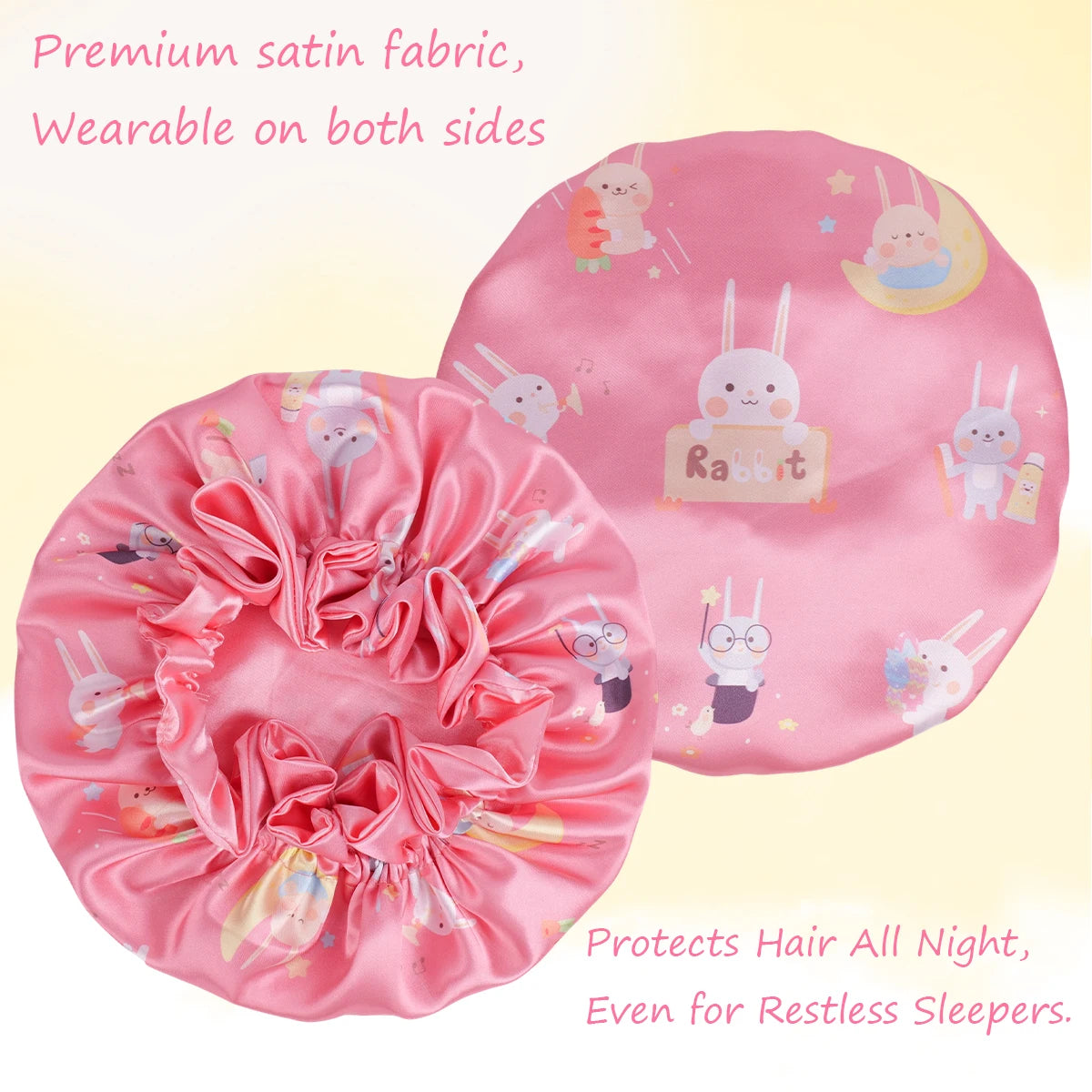 1 Piece Satin Silk Sleep Cap with Fruit Animal Print Double Layer Comfortable for Daily Use